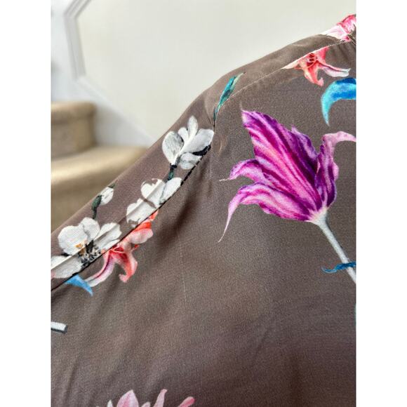 NWT Lola Silk Blend Taupe Brown Grey Pink Floral Tunic Dress - Picture 4 of 9